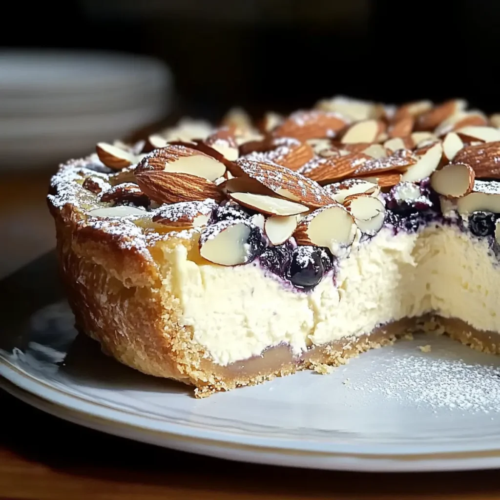 Blueberry Almond Croissant Cheesecake