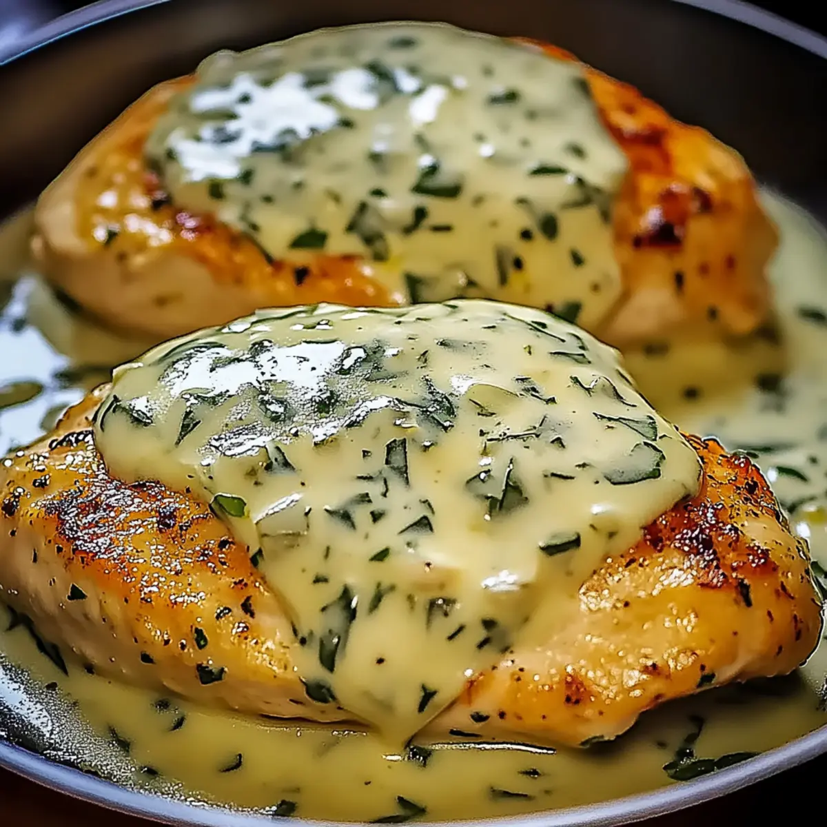 Mozzarella Chicken in Basil Cream Sauce