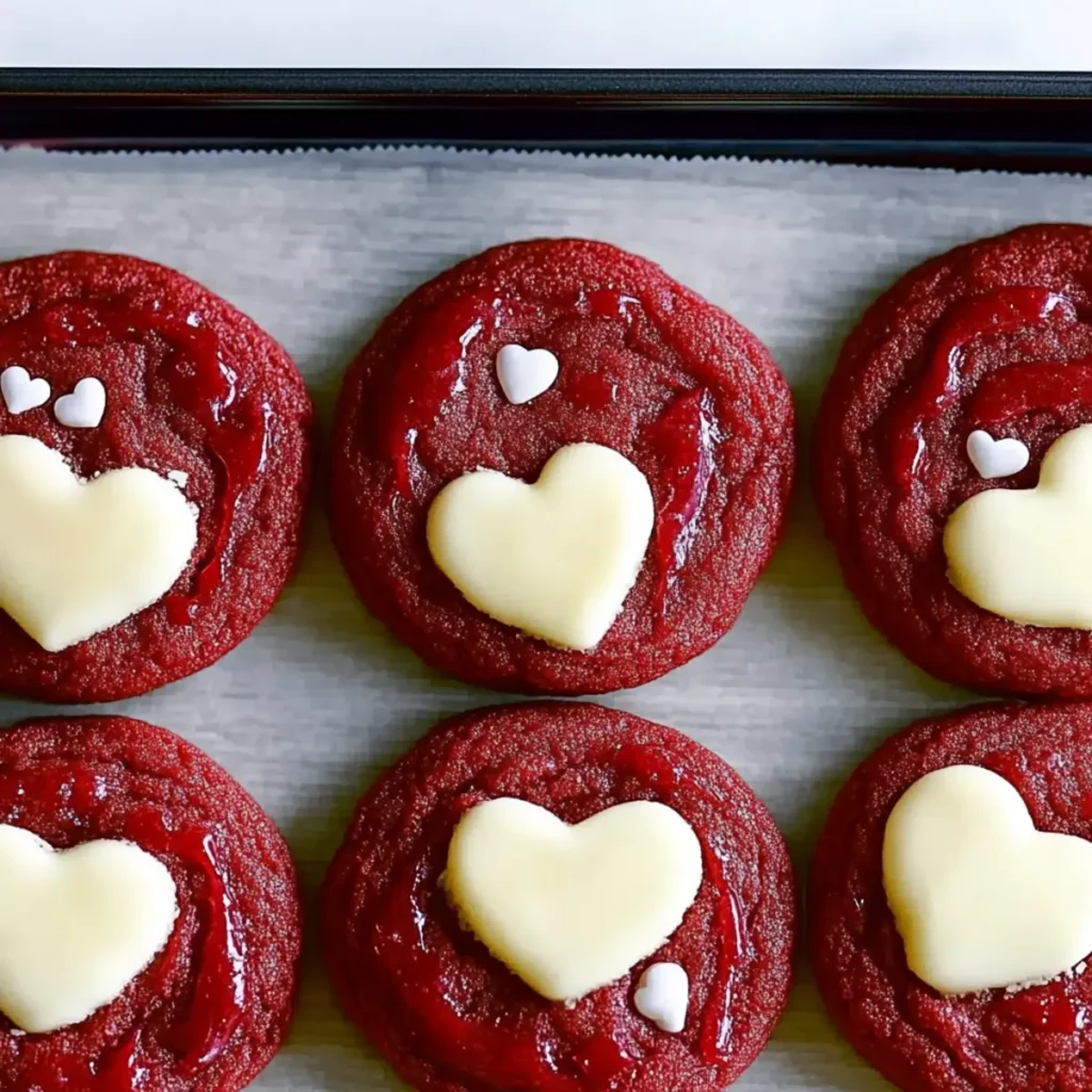 Easy Valentine's Red Velvet Cookies with White Chocolate Hearts