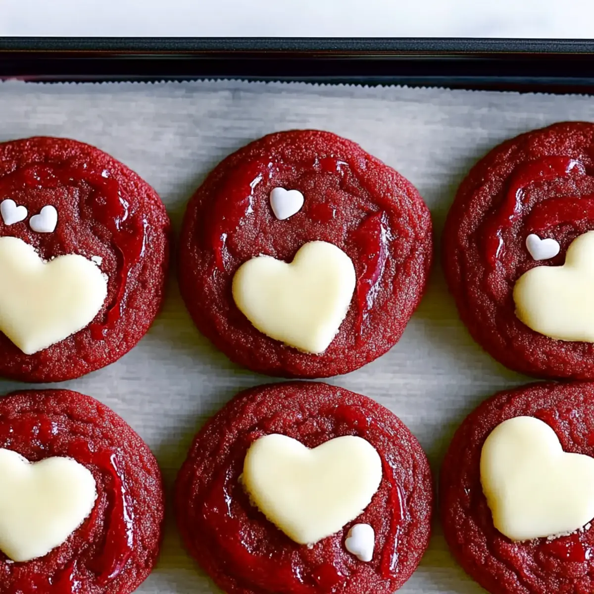 Easy Valentine's Red Velvet Cookies with White Chocolate Hearts