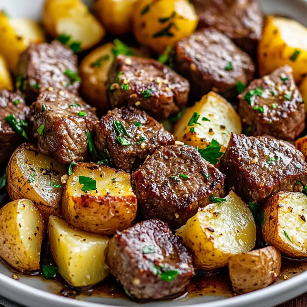 Garlic Butter Steak Bites and Potatoes